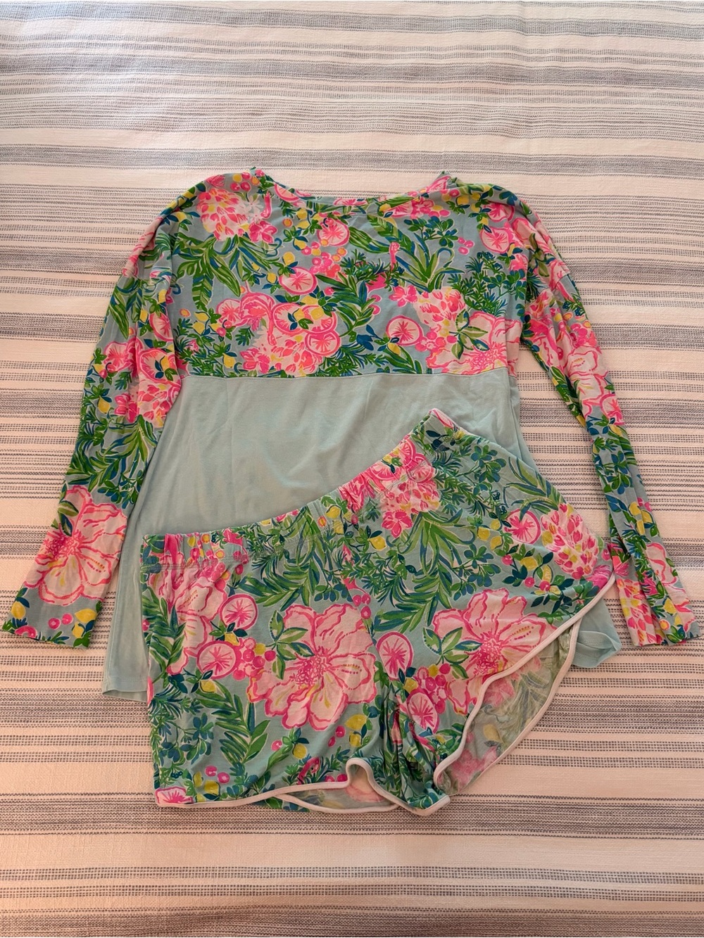Lilly Pulitzer Pink Floral & Aqua Long Sleeve Pajama Set